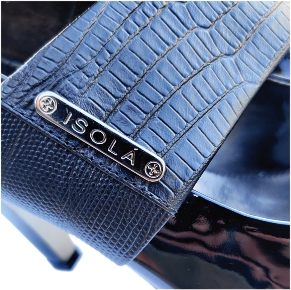 Isola Black Patent & Crocodile Strapped Heels 7 - Picture 4 of 6